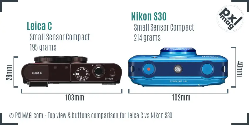 Leica C vs Nikon S30 top view buttons comparison