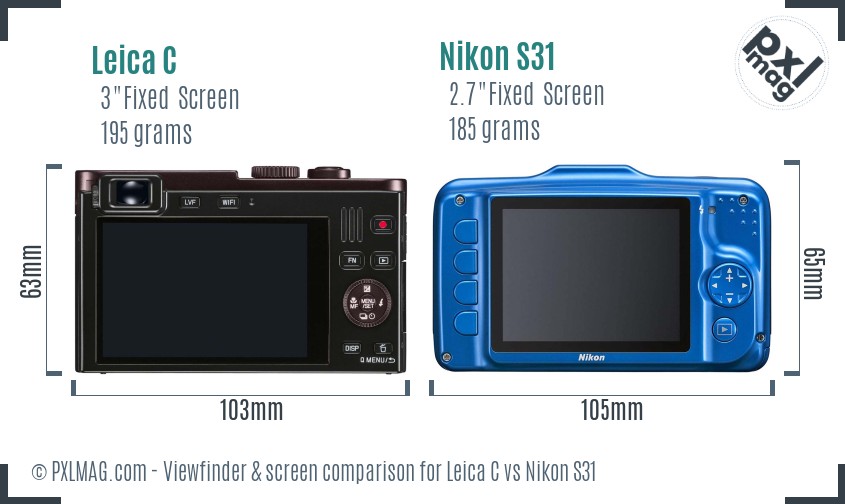 Leica C vs Nikon S31 Screen and Viewfinder comparison