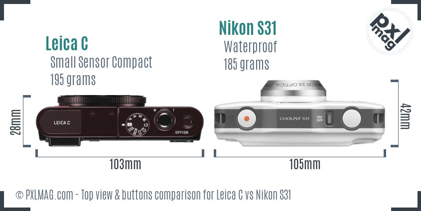 Leica C vs Nikon S31 top view buttons comparison