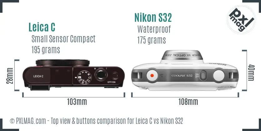 Leica C vs Nikon S32 top view buttons comparison Leica C vs Nikon S32 top view buttons comparison