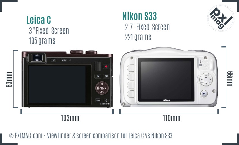Leica C vs Nikon S33 Screen and Viewfinder comparison