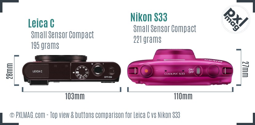 Leica C vs Nikon S33 top view buttons comparison