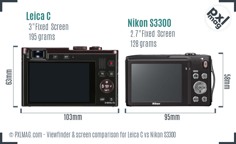Leica C vs Nikon S3300 Screen and Viewfinder comparison