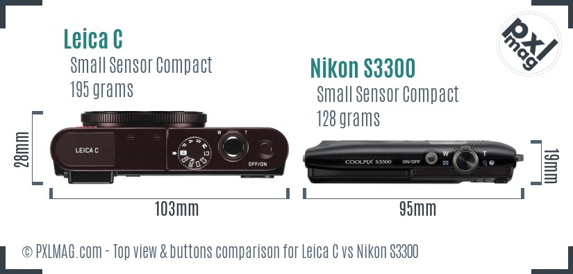 Leica C vs Nikon S3300 top view buttons comparison