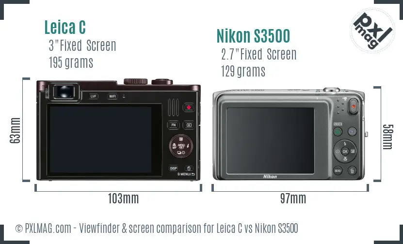 Leica C vs Nikon S3500 Screen and Viewfinder comparison