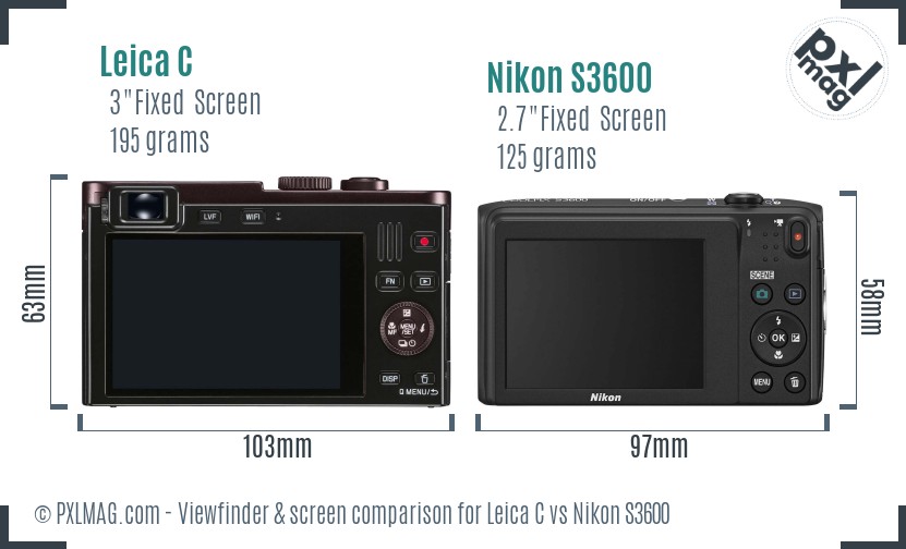 Leica C vs Nikon S3600 Screen and Viewfinder comparison