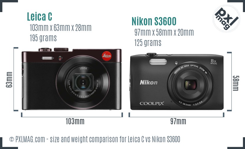 Leica C vs Nikon S3600 size comparison