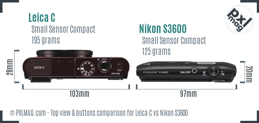 Leica C vs Nikon S3600 top view buttons comparison