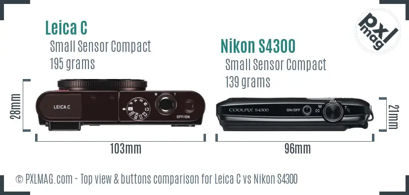 Leica C vs Nikon S4300 top view buttons comparison Leica C vs Nikon S4300 top view buttons comparison