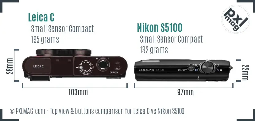 Leica C vs Nikon S5100 top view buttons comparison