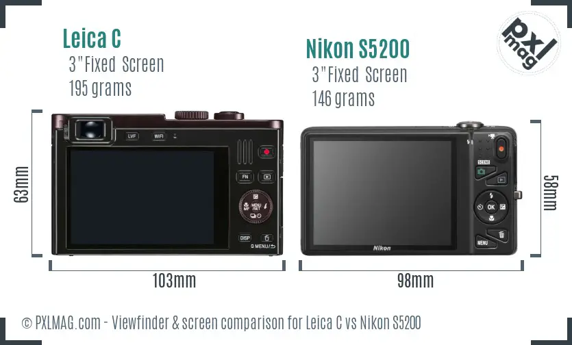 Leica C vs Nikon S5200 Screen and Viewfinder comparison