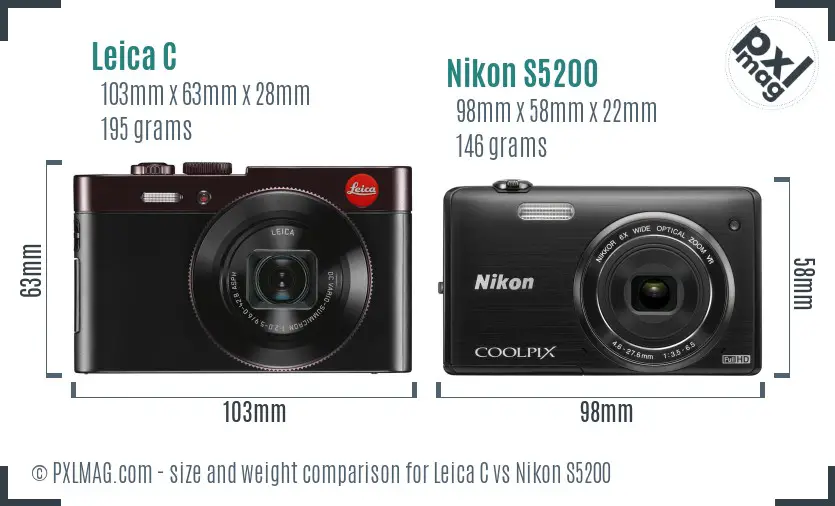 Leica C vs Nikon S5200 size comparison