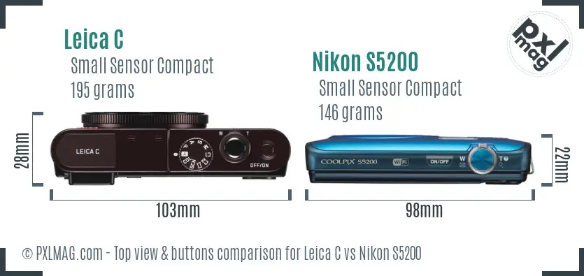 Leica C vs Nikon S5200 top view buttons comparison