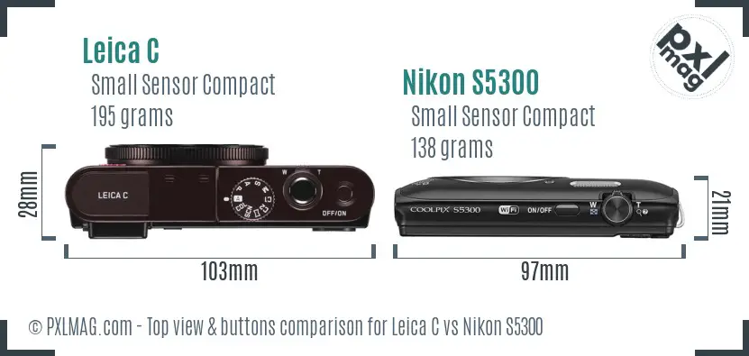 Leica C vs Nikon S5300 top view buttons comparison