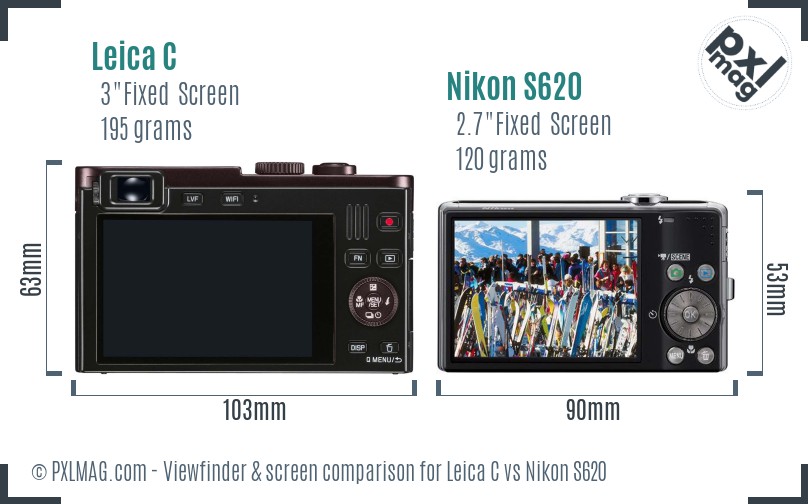 Leica C vs Nikon S620 Screen and Viewfinder comparison