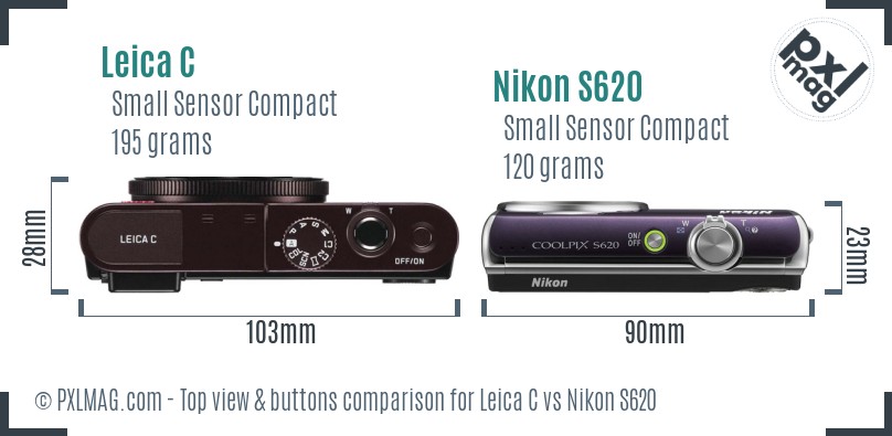 Leica C vs Nikon S620 top view buttons comparison