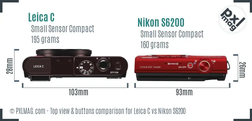 Leica C vs Nikon S6200 top view buttons comparison