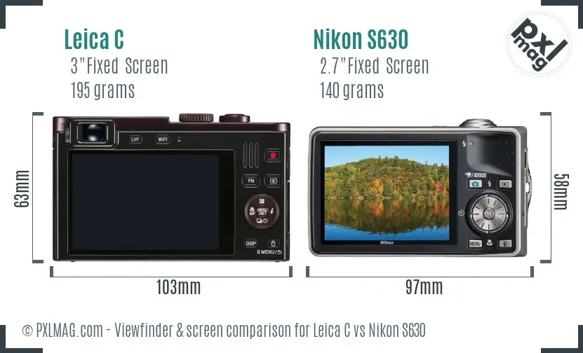 Leica C vs Nikon S630 Screen and Viewfinder comparison