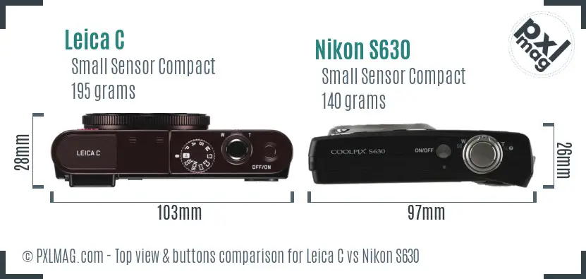 Leica C vs Nikon S630 top view buttons comparison