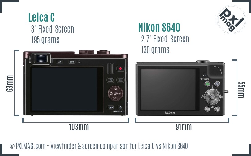 Leica C vs Nikon S640 Screen and Viewfinder comparison