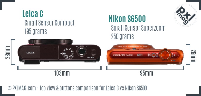 Leica C vs Nikon S6500 top view buttons comparison