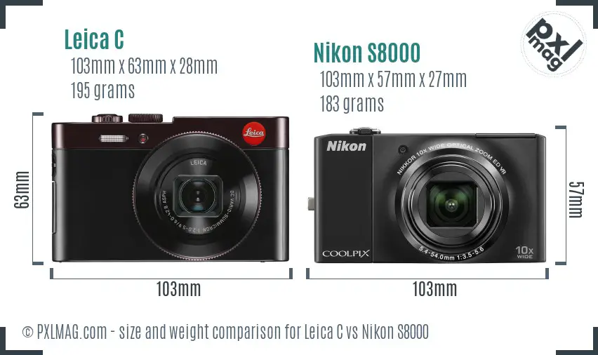 Leica C vs Nikon S8000 size comparison