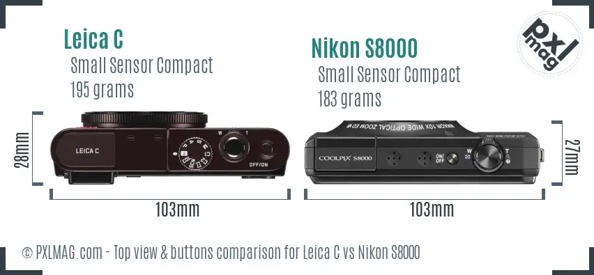 Leica C vs Nikon S8000 top view buttons comparison