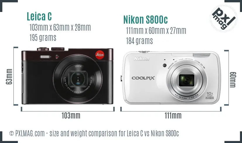 Leica C vs Nikon S800c size comparison
