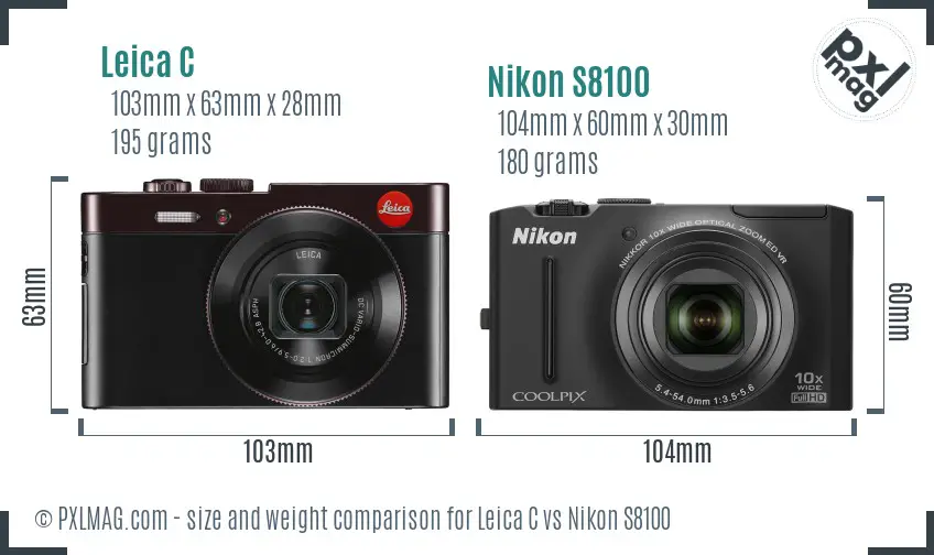 Leica C vs Nikon S8100 size comparison