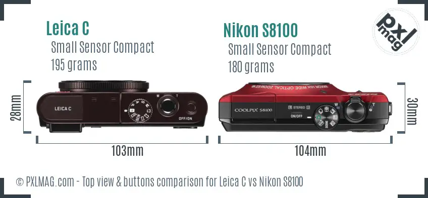 Leica C vs Nikon S8100 top view buttons comparison