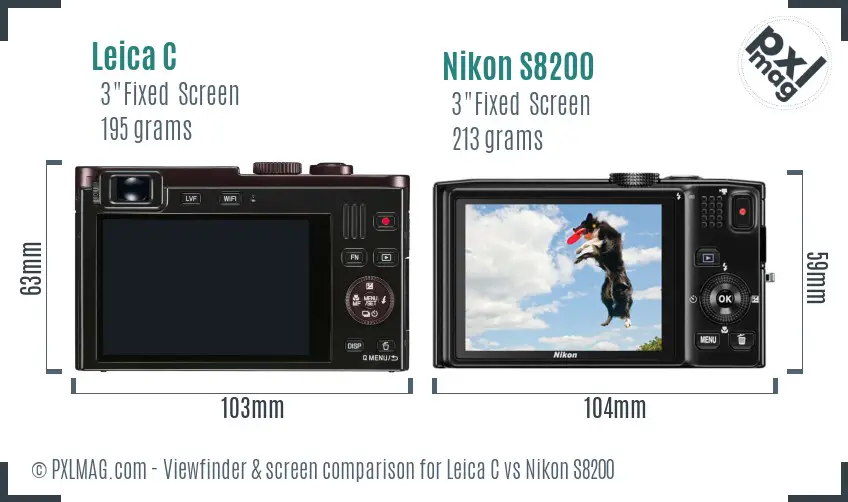 Leica C vs Nikon S8200 Screen and Viewfinder comparison