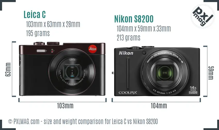 Leica C vs Nikon S8200 size comparison