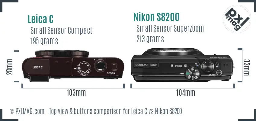 Leica C vs Nikon S8200 top view buttons comparison