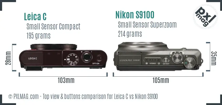 Leica C vs Nikon S9100 top view buttons comparison