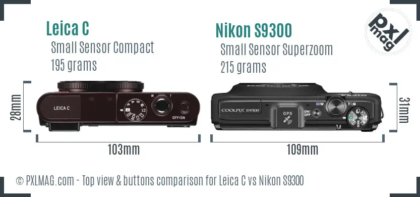 Leica C vs Nikon S9300 top view buttons comparison