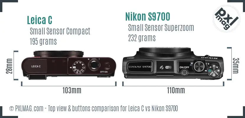 Leica C vs Nikon S9700 top view buttons comparison