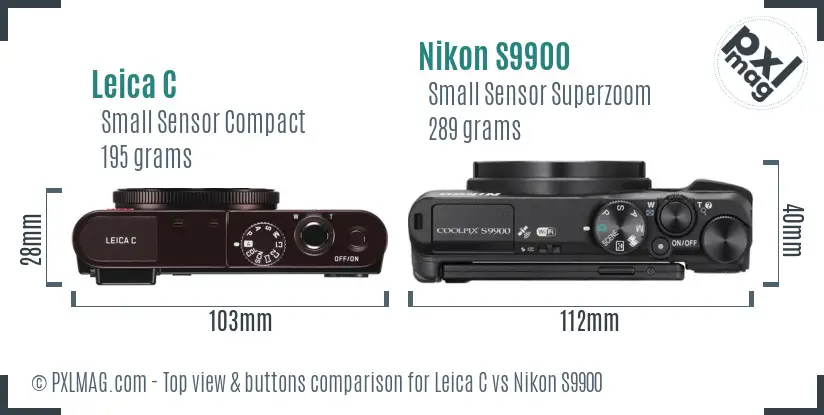 Leica C vs Nikon S9900 top view buttons comparison