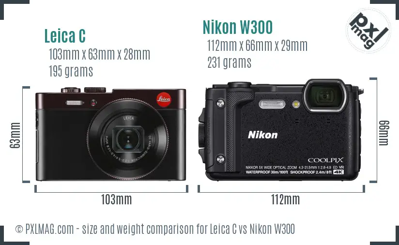 Leica C vs Nikon W300 size comparison