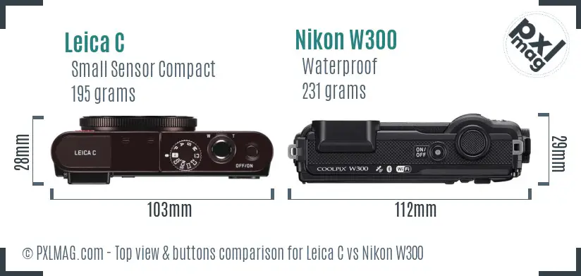 Leica C vs Nikon W300 top view buttons comparison