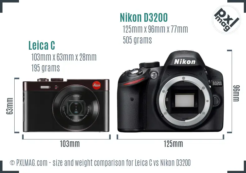 Leica C vs Nikon D3200 size comparison