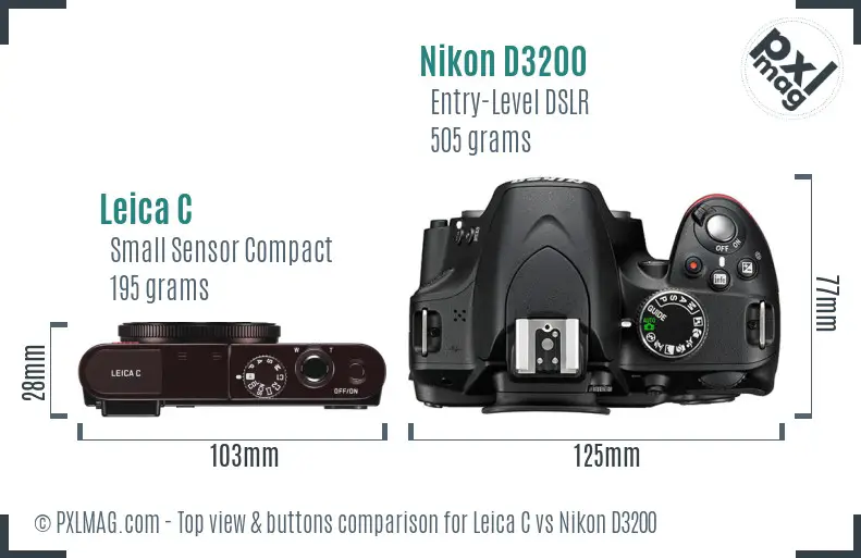 Leica C vs Nikon D3200 top view buttons comparison