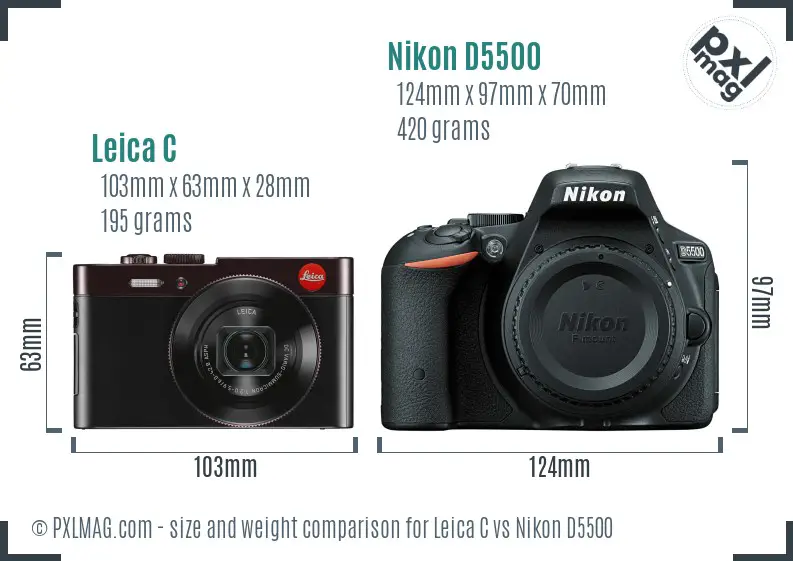 Leica C vs Nikon D5500 size comparison