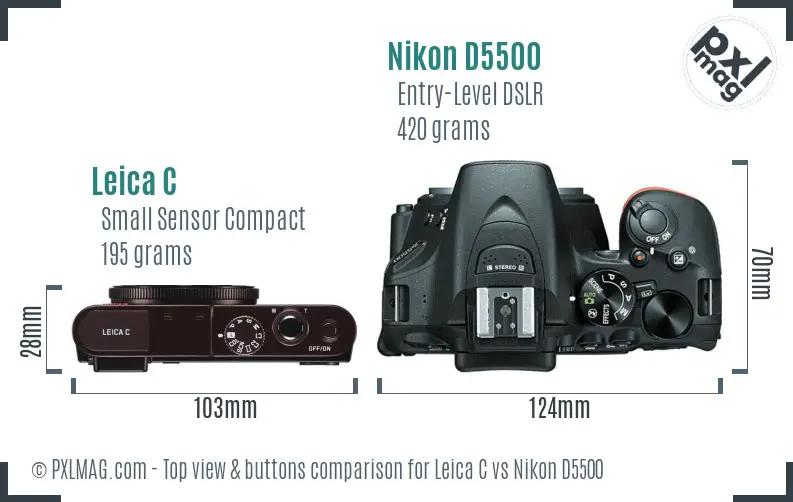 Leica C vs Nikon D5500 top view buttons comparison