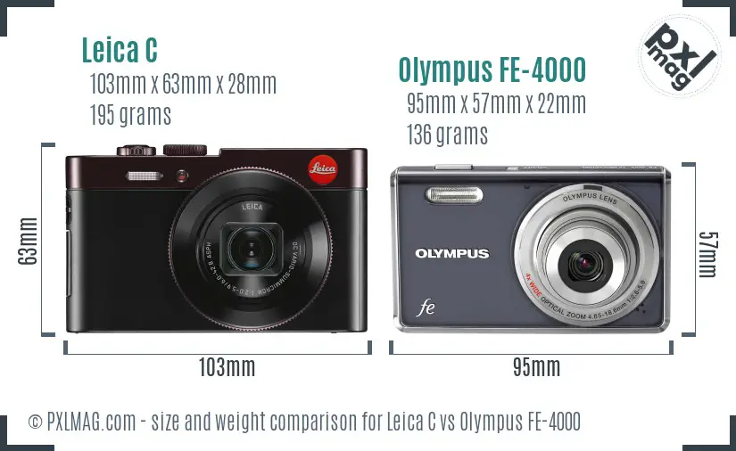 Leica C vs Olympus FE-4000 size comparison Leica C vs Olympus FE-4000 size comparison