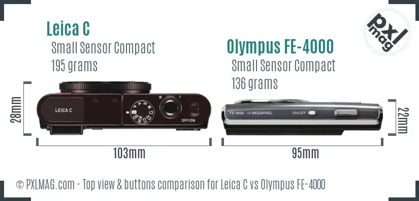 Leica C vs Olympus FE-4000 top view buttons comparison Leica C vs Olympus FE-4000 top view buttons comparison