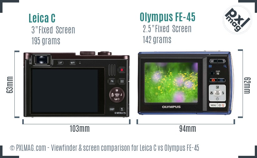 Leica C vs Olympus FE-45 Screen and Viewfinder comparison