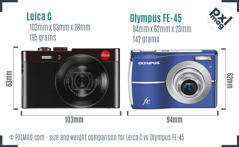 Leica C vs Olympus FE-45 size comparison
