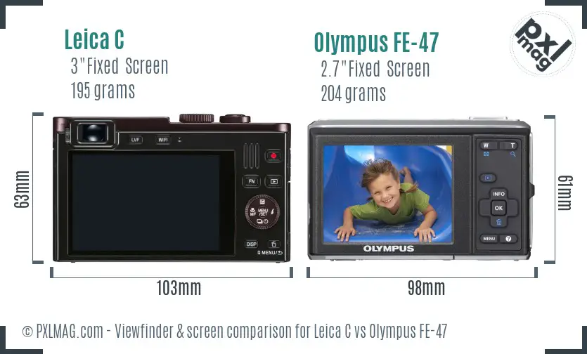 Leica C vs Olympus FE-47 Screen and Viewfinder comparison