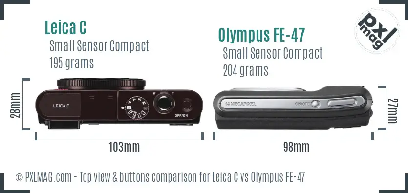 Leica C vs Olympus FE-47 top view buttons comparison