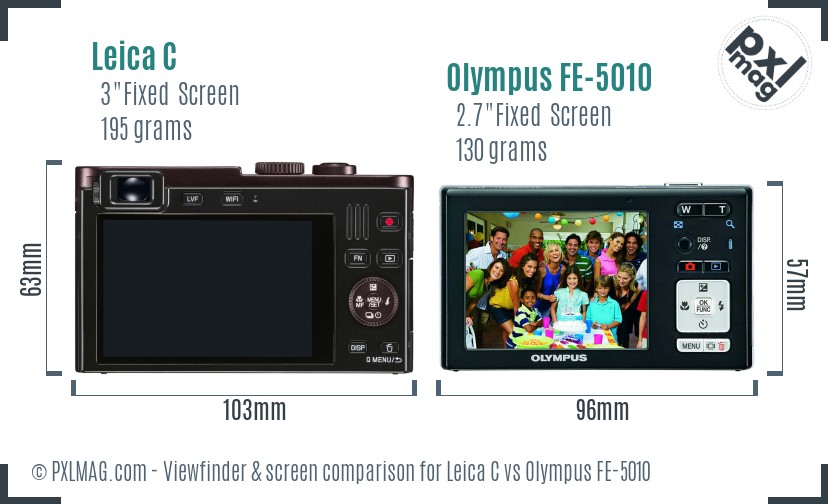 Leica C vs Olympus FE-5010 Screen and Viewfinder comparison
